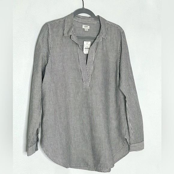 J Crew Factory Striped Pop Over Linen Blend Tunic Top. Size Medium - Picture 1 of 12